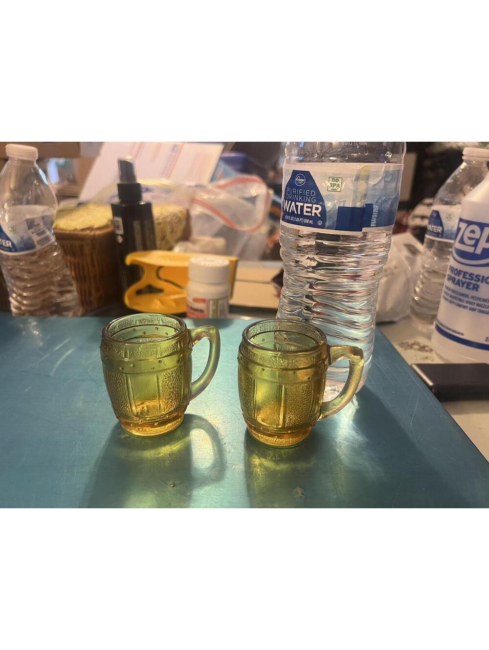 Set of 2 Vintage Amber Glass Beer Mug Shot Glasses
